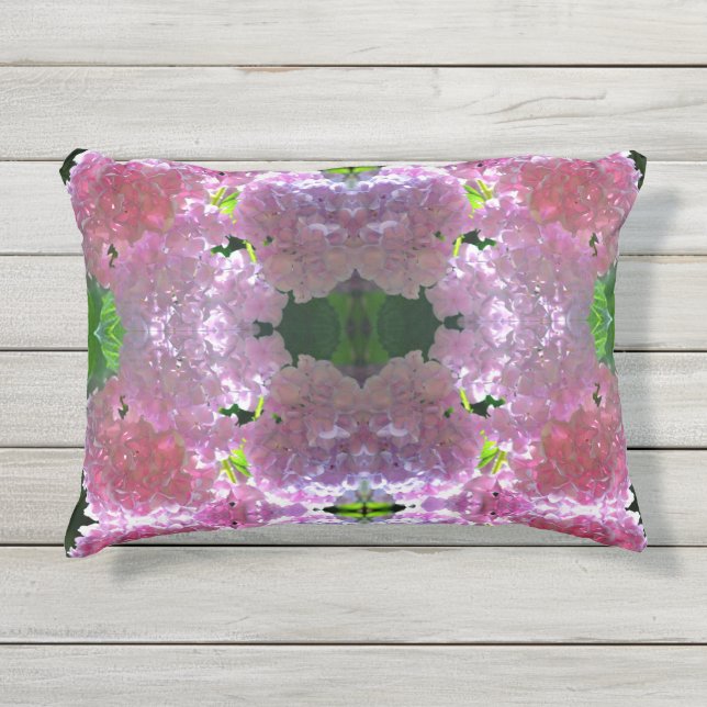 Elegante weiche rosa Blumen rosa Hydrangeas-Rose Kissen Für Draußen (Vorderseite)