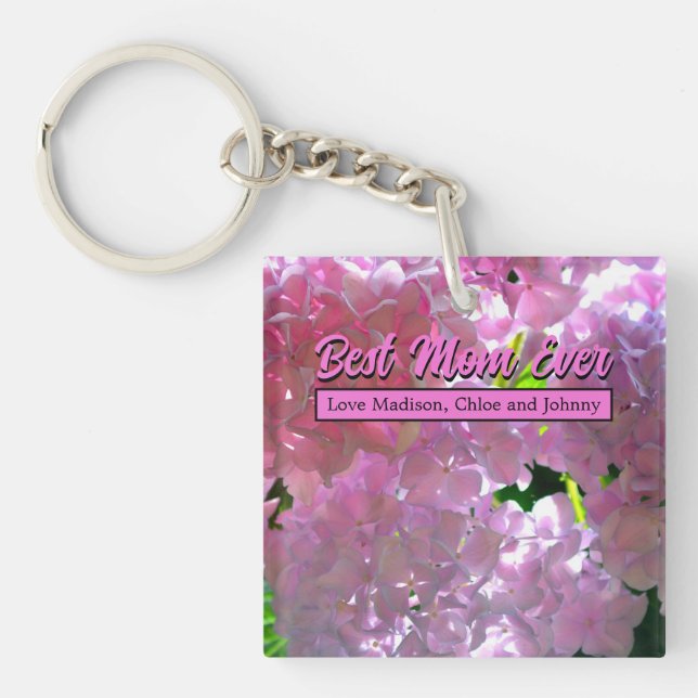 Elegante weiche rosa Blumen rosa Hydrangeas-Rose Schlüsselanhänger (Vorderseite)