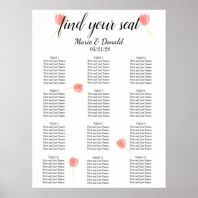 Elegante weiche, rosa Tulpen Sitzkarte Poster (Vorne)
