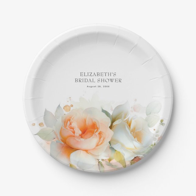 Elegante weiche Rose Blume Moderne botanische Pappteller (Vorderseite)