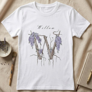 Elegante Weiden-Wisteria 'W'-Monogramm-Blumenkunst T-Shirt