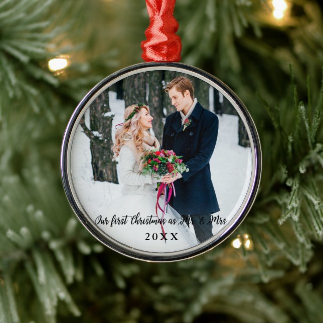 Elegante Weihnachten als Mr. und Mrs. Round Ornament Aus Metall (Baum)