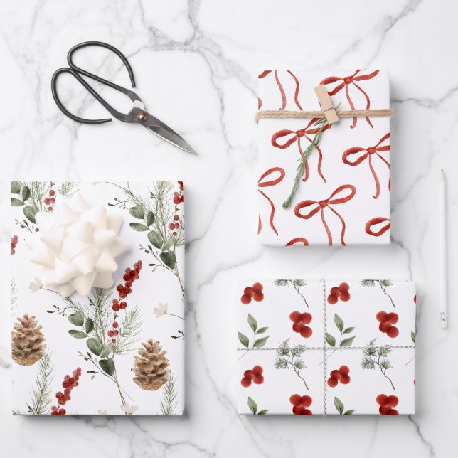 Elegante Weihnachten Botanisch Geschenkpapier Set (Vorderseite)