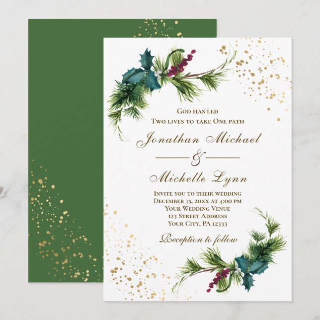 Elegante Weihnachten Evergreen Christlich Wedding Einladung (Vorne/Hinten)