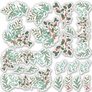 Elegante Weihnachten Floral Berries Vinyl Stickers Aufkleber
