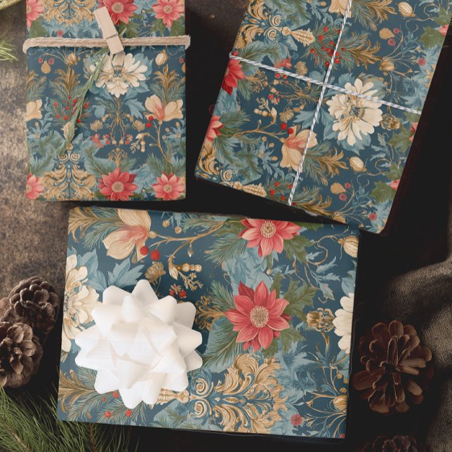 Elegante Weihnachten Geschenkpapier Set (Elegant Floral Christmas Gift Wrap)