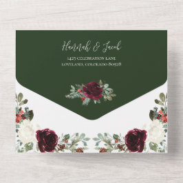 Elegante Weihnachten Grünen Winter Hochzeit All In One Einladung