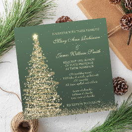 Elegante Weihnachten Hochzeit Gold Green Einladung