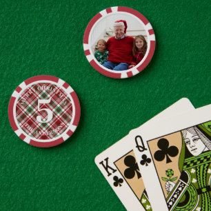 Elegante Weihnachten Kariertes Foto 5 Wert Rot Pokerchips