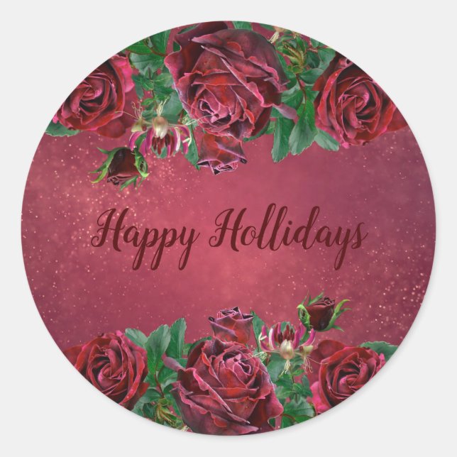 Elegante Weihnachten Rosa Blume Urlaub Runder Aufkleber (Vorderseite)