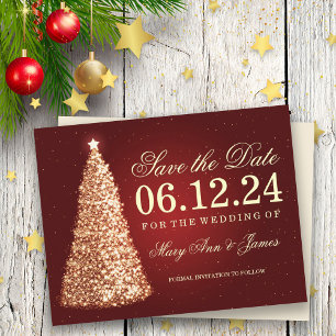 Elegante Weihnachten Save the Date Gold Red Ankündigungspostkarte