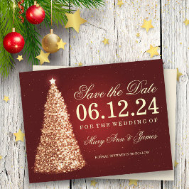 Elegante Weihnachten Save the Date Gold Red Ankündigungspostkarte