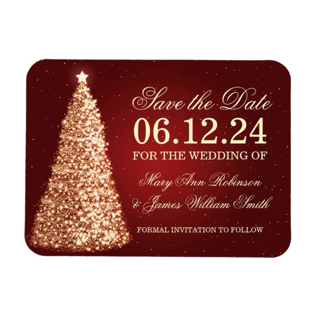 Elegante Weihnachten Save the Date Gold Red Magnet (Horizontal)