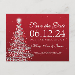 Elegante Weihnachten Save the Date Red Silver Ankündigungspostkarte