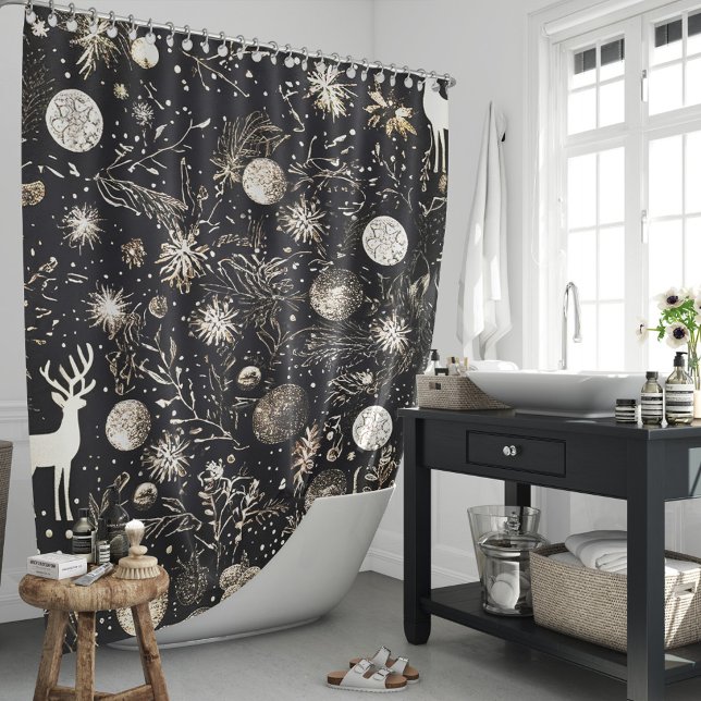 Elegante Weihnachten Schwarz Modernes Festival Duschvorhang (Elegant Christmas Black Modern Festive Shower Curtain)