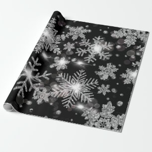 Elegante Weihnachten Schwarz-weiße Silberschneeflo Geschenkpapier