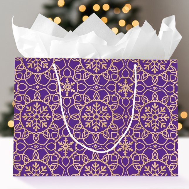 Elegante Weihnachten Snowflake Imitats Gold Lila Große Geschenktüte (Von Creator hochgeladen)