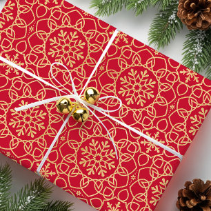 Elegante Weihnachten Snowflake Imitats Gold Rot Geschenkpapier