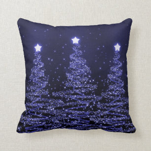 Elegante Weihnachten Sparkling Bäume Blau Kissen