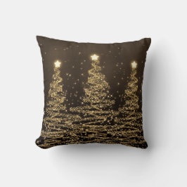 Elegante Weihnachten Sparkling Bäume Schwarz Brown Kissen
