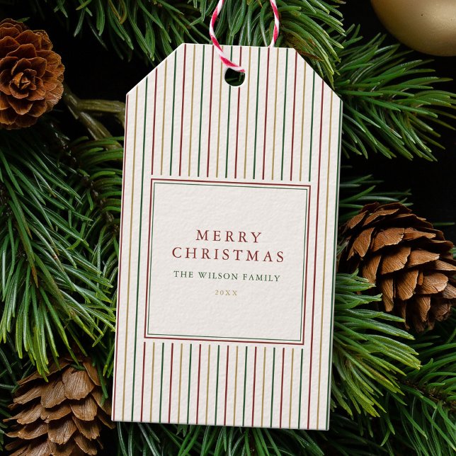 Elegante Weihnachten Vintage Streifen Geschenkanhänger (Von Creator hochgeladen)