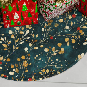 Elegante Weihnachten Wasserfarbene Pflanzen und Be Polyester Weihnachtsbaumdecke