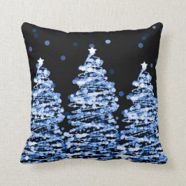Elegante WeihnachtenBokeh Bäume blau Kissen