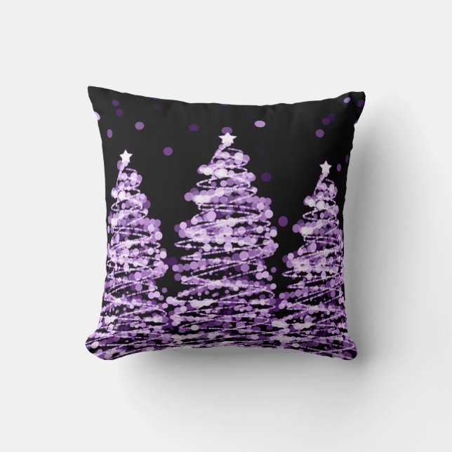 Elegante WeihnachtenBokeh Bäume lila Kissen (Vorderseite)
