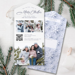 Elegante Weihnachts 4 Foto Grußkarte QR Holiday Ca All In One Einladung