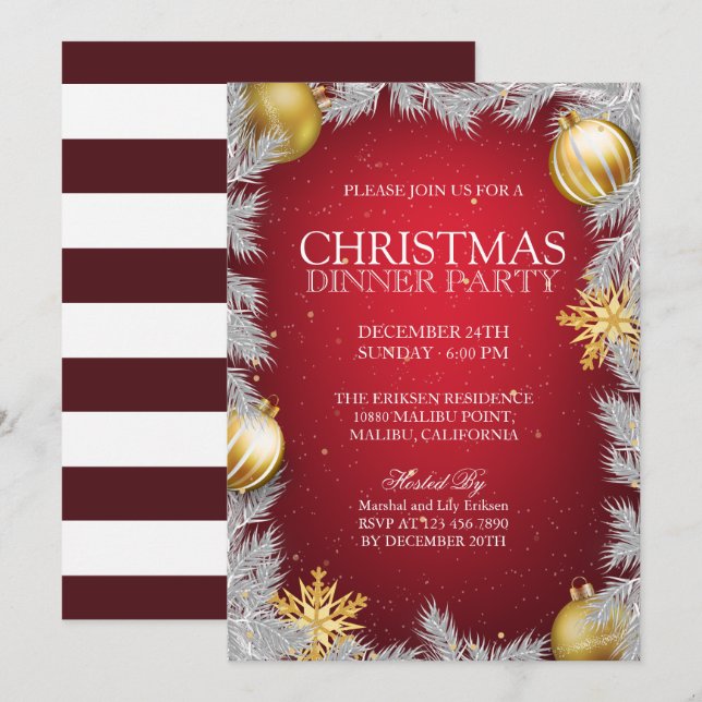 Elegante Weihnachts-Abendessen Party Einladung (Vorne/Hinten)