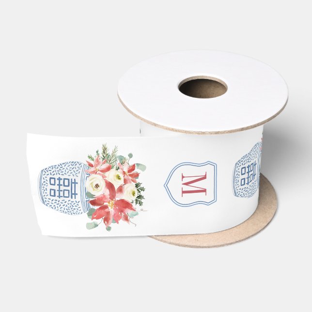 Elegante Weihnachts-Blume Chinoiserie Mit Monogram Satinband (Spule)