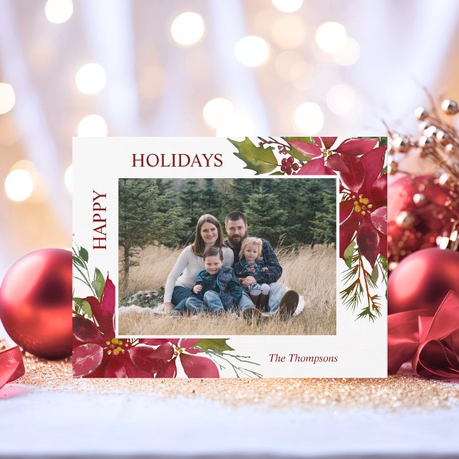 Elegante Weihnachts-Blume Happy Holidays Family Postkarte (Elegant Christmas Flowers Happy Holidays Family Postcard)
