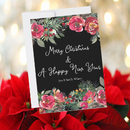 Elegante Weihnachts-Blume im Schwarzen Hintergrund Feiertagskarte