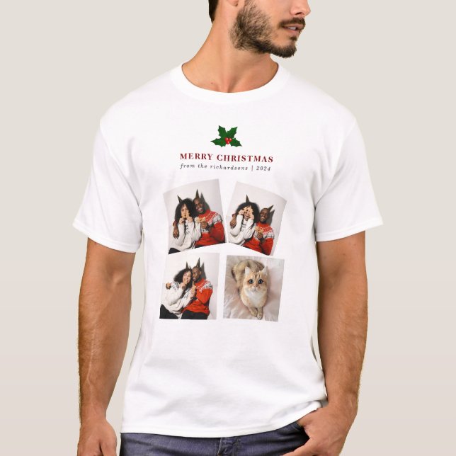 Elegante Weihnachts-Blumenfamilie Foto Collage T-Shirt (Vorderseite)