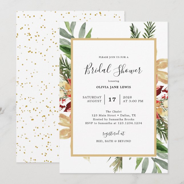 Elegante Weihnachts-Bridal-Dusche Einladung (Vorne/Hinten)