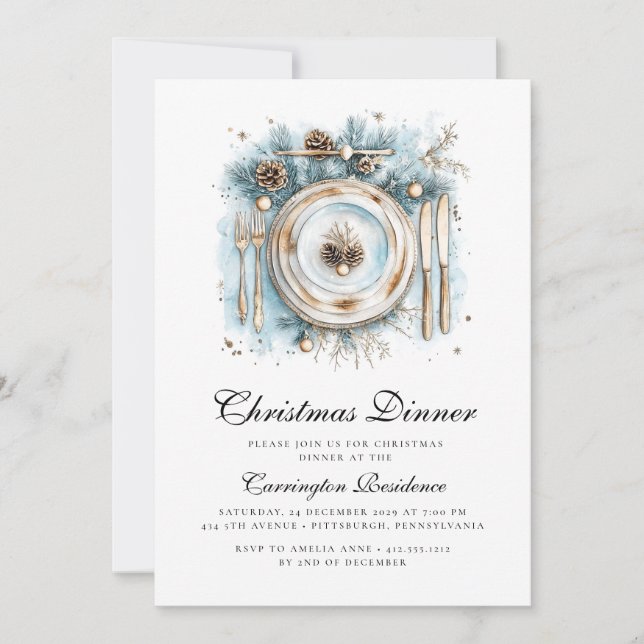 Elegante Weihnachts-Dinner-Einladung  Einladung (Vorderseite)
