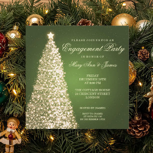 Elegante Weihnachts-Engagement Partei Gold Grün Einladung