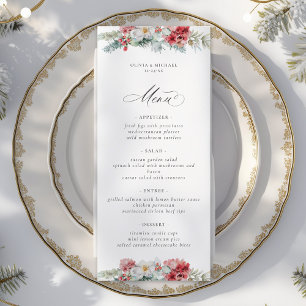 Elegante Weihnachts-Flora-Winter-Hochzeit Menükarte