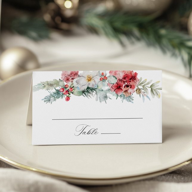 Elegante Weihnachts-Flora-Winter-Hochzeit Platzkarte (Von Creator hochgeladen)