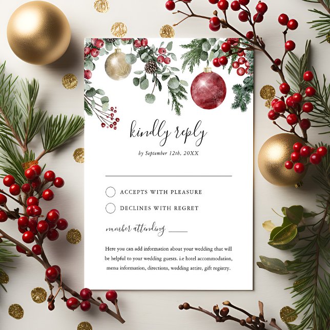 Elegante Weihnachts-Flora-Winter-Hochzeit RSVP Karte (Von Creator hochgeladen)