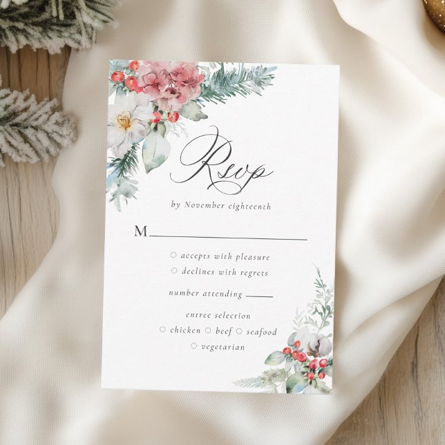 Elegante Weihnachts-Flora-Winter-Hochzeit RSVP Karte (Von Creator hochgeladen)