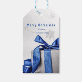 Elegante Weihnachts-Geschenkboxen mit blauem Band Geschenkanhänger