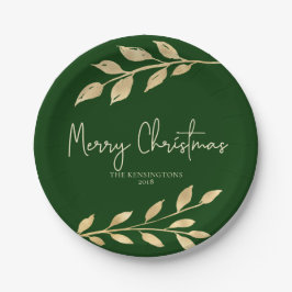 Elegante Weihnachts-Gold-Blätter Forest Green Pappteller