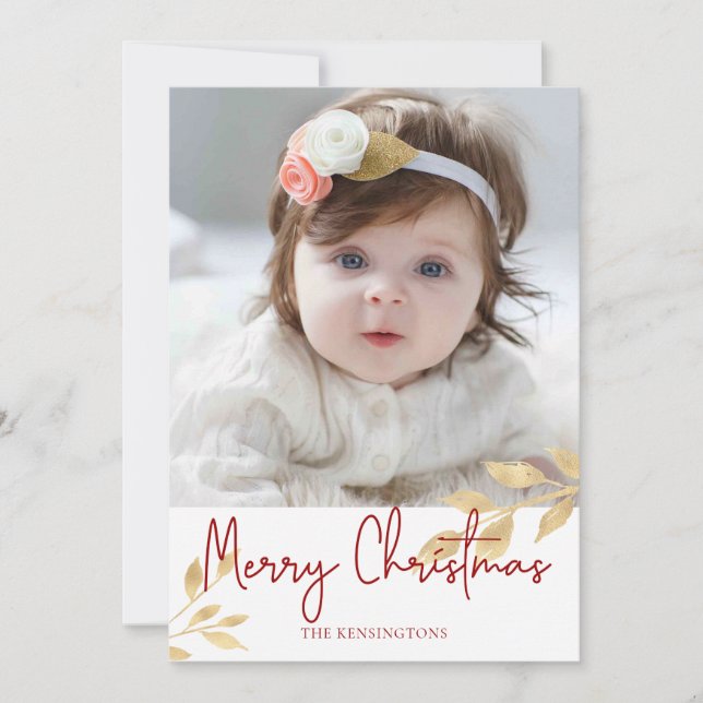 Elegante Weihnachts-Gold-Blätter | FOTO Feiertagskarte (Vorderseite)