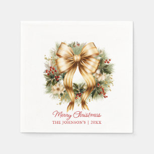 Elegante Weihnachts Gold Wreath Happy Holidays Serviette