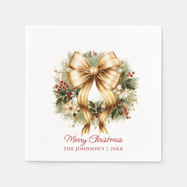 Elegante Weihnachts Gold Wreath Happy Holidays Serviette (Vorderseite)