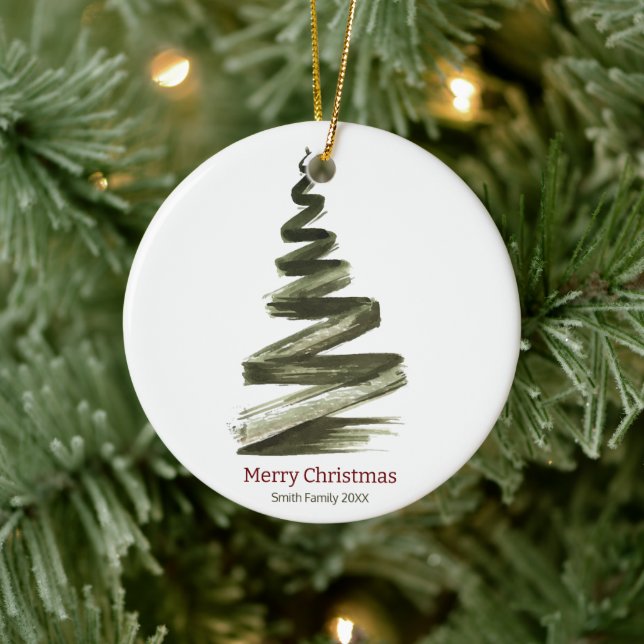 Elegante Weihnachts-Grüne Bäume Wasserfarbe Keramik Ornament (Baum)