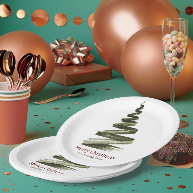 Elegante Weihnachts-Grüne Bäume Wasserfarbe Pappteller (Multi)