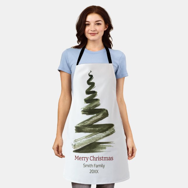 Elegante Weihnachts-Grüne Bäume Wasserfarbe Schürze (Getragen)