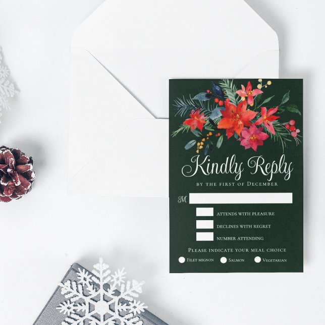Elegante Weihnachts-Grüne Hochzeit-RSVP-Karte RSVP Karte (Von Creator hochgeladen)